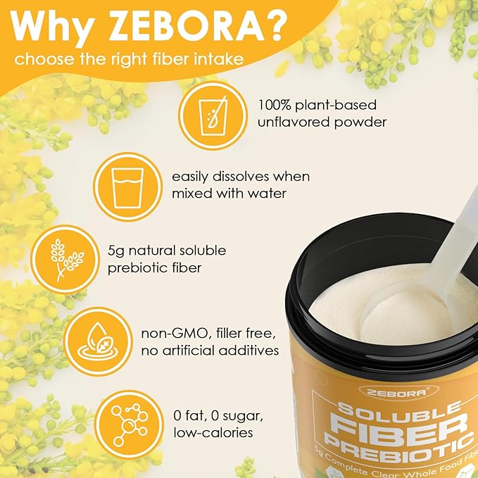 ZEBORA Fiber Supplement Powder, Soluble Prebiotic Fiber Powder Unflavored with Acacia for Digestive Health, Regularity and Hunger Control No Sugar Added, No Grit, Gluten Free, 70 Servings-StrideForce Fitness