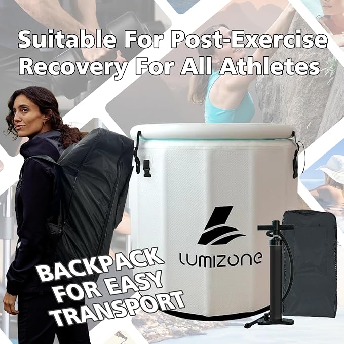 Lumizone Inflatable Cold Plunge Tub 118 Gallons Capacity Ice Bath Portable Ice Bath Tub Compatible With Water Chillers with Lid Drop Stitch PVC Double Layer Seals Oversized for Athletes-StrideForce Fitness
