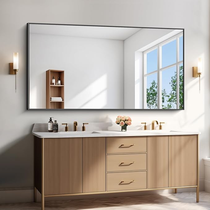 Bathroom Mirror,72x36 inch Bathroom Mirrors for Over Sink,Large Wall Mirror for Bathroom Wall Mounted Rectangle Mirrors,Black Vanity Mirror for Living Room,Bedroom Entryway,Horizontal/Vertical-StrideForce Fitness