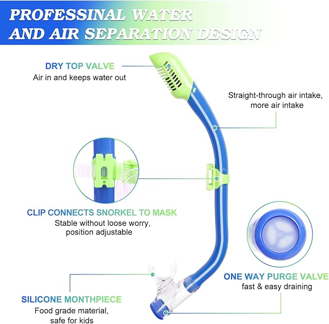 Kids Mask Fins Snorkel Set, Dry Top Snorkeling Gear for Kids Youth Boys Girls Junior Age 5-15 Tempered Glass Snorkel Mask Set Panoramic View Snorkeling Packages-StrideForce Fitness