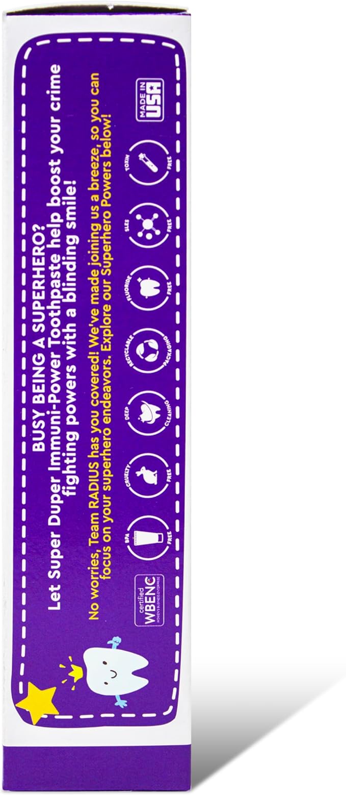RADIUS Kids Super Duper Immunity Power Toothpaste 2.5 Oz - Super Duper Bubble Berry Mint - Pack of 3