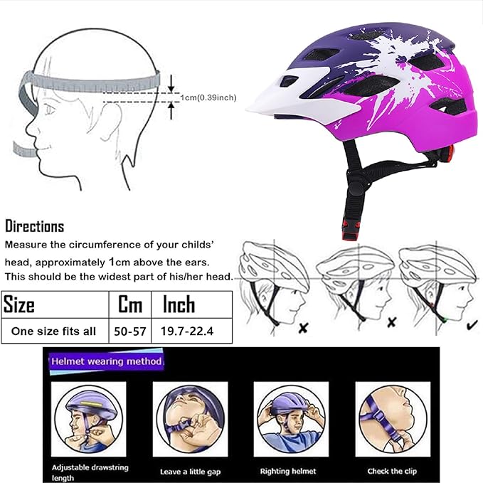 Kids Bike Helmet,Bavilk Kids Boys Girls Bike Helmets with LED Light Detachable Visor Children Youth Teen Multi-Sport for Skating Cycling Scooter Skateboard Adjustable & Lightweight 19.7"-22.4"-StrideForce Fitness