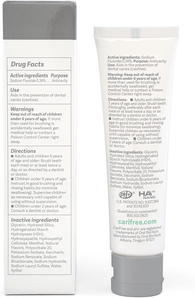 CariFree Gel 1100 (Mint) Anti-Cavity Fluoride Toothpaste with Nano Hydroxyapatite, Cavity Prevention and Enamel Protection, Dentist Recommended for Kids and Adults, 2.40 oz.