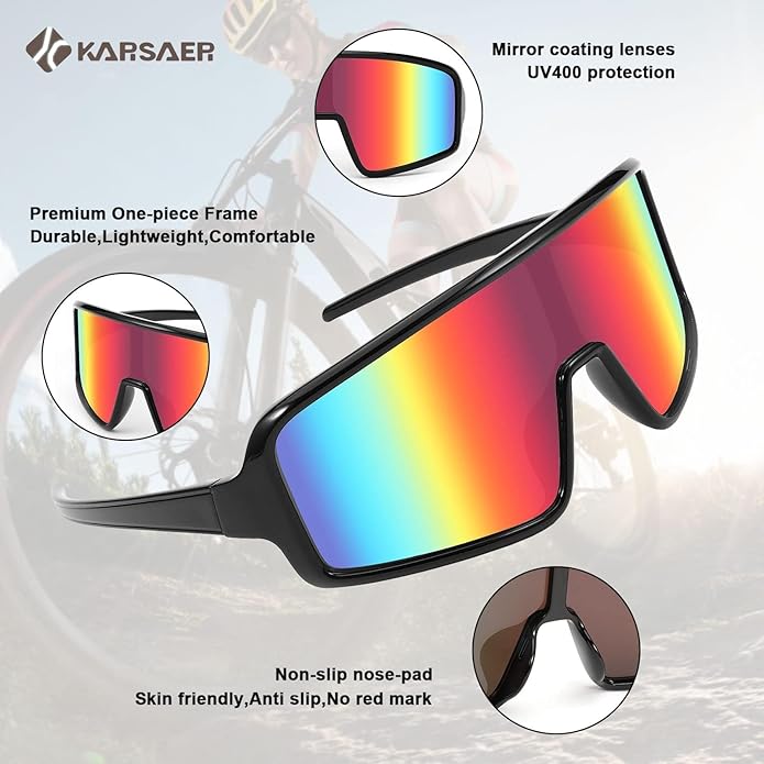 Karsaer Vision Sports Sunglasses Cycling Glasses Baseball Softball Sunglasses Unisex for Adult Youth Kids Boys Girls 8-16-StrideForce Fitness