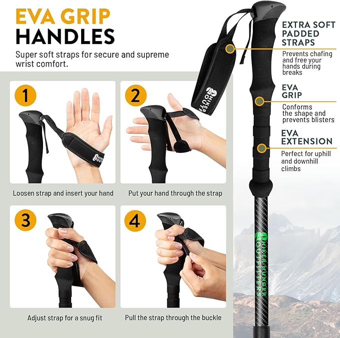 100% Carbon Fiber Trekking Poles by USA Brand - Ultra Strong Lightweight Collapsible Hiking Poles with Cork and EVA Foam Grips & Quick Adjustable Flip Locks-StrideForce Fitness
