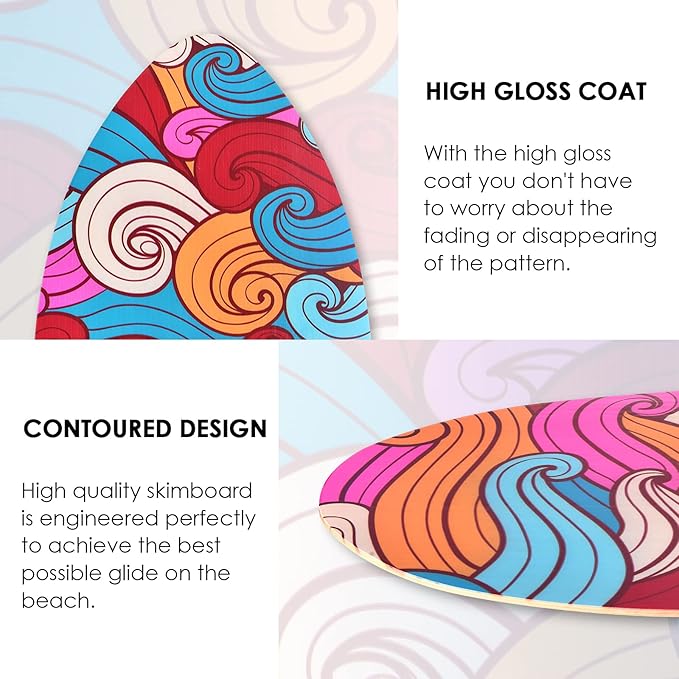 seething 35 Inch Skimboard with High Gloss Coat Wood Skim Board for Beginners,Kids, Teenagers, Adults and All Skimming-StrideForce Fitness