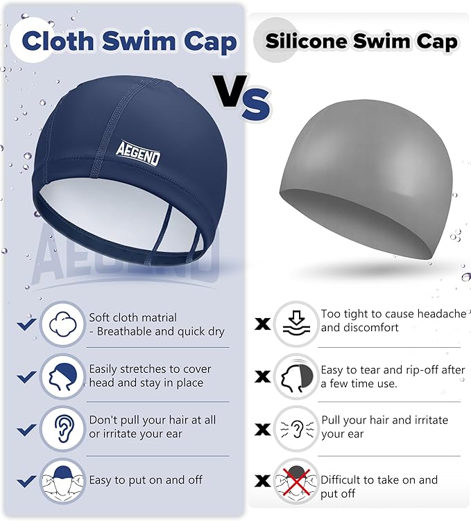 Aegend Fabric Swim Cap, Silicone Waterproof Layer - Breathable Cloth Swimming Cap, Keep Hair Dry with Hight Elasticity for Youth(8-16) Adult, 2 Sizes to Choose-StrideForce Fitness