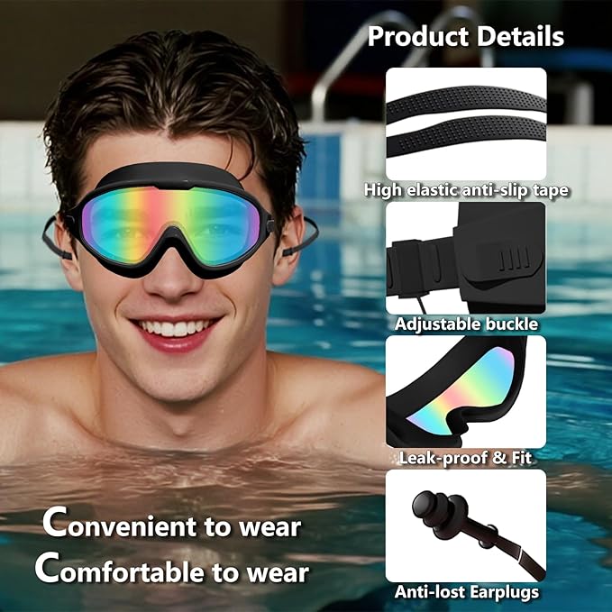 Adult Swimming Goggles for Women Men,No Leak No Fog Wide View, Sunglass Goggle with Earplugs and Nose Clip-StrideForce Fitness