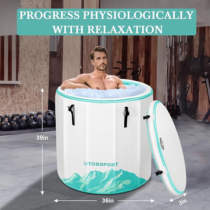 Inflatable Ice Bath Tub Cold Plunge Pod for Athletes Recovery BathTub with Lid, Water Chiller Compatible - Outdoor & Indoor, Circle L -126 Gallons/Outside Size 36"x36"x39" Mint Green-StrideForce Fitness