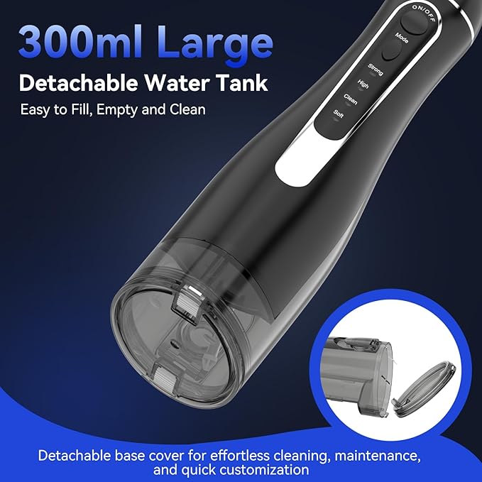Water flossers for Teeth Pick, Portable Oral Irrigator Dental with 4 Modes 5 Jet Tips, IPX7 Rechargeable Water Tooth Flosser for Braces Sensitive Gum Care，300ml Tank for Home Travel Use