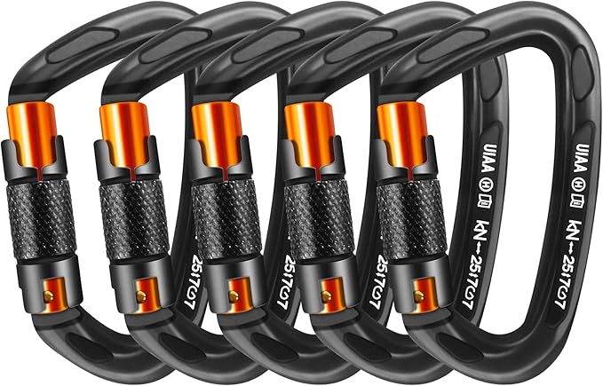 Climbing Carabiner Clips 25kN Auto Locking Carabiner, Professional Heavy Duty Large Locking Carabiner Clips for Rock/Ice Climbing Rappelling Rescue Swing etc, D Shaped, Large Size-StrideForce Fitness