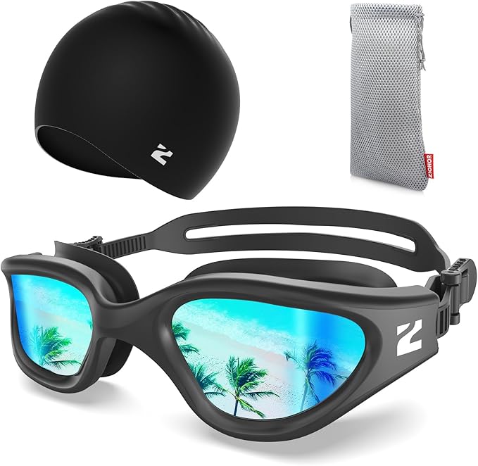 ZIONOR G1 Lite Swim Goggles with Swim Cap Comfortable Anti-fog Swimming Goggles Cap Set for Adult Men Women-StrideForce Fitness