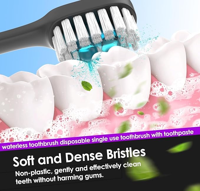 5 in 1 Disposable Toothbrushes with Toothpaste – Individually Wrapped Mini Travel Toothbrushes with Prepasted Toothpaste, Mouthwash Beads, Floss & Tongue Scraper | to-Go Oral Care (96 Count)