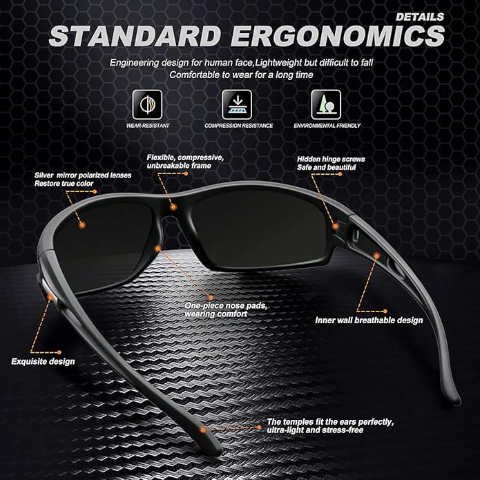 Polarized Sports Sunglasses for Men 100% UV Protection Wrap Around Unbreakable Sun Glasses for Fishing Driving-StrideForce Fitness