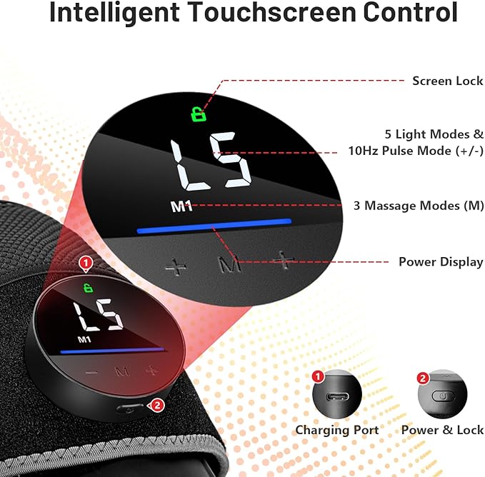 Red Light Therapy Knee Brace&Vibration Knee Massage for Pain Relief, 660nm&850nm Rechargeable Near Infrared Light Therapy Device for Knee/Elbow/Shoulder Faster Recovery for Cordless Use-StrideForce Fitness