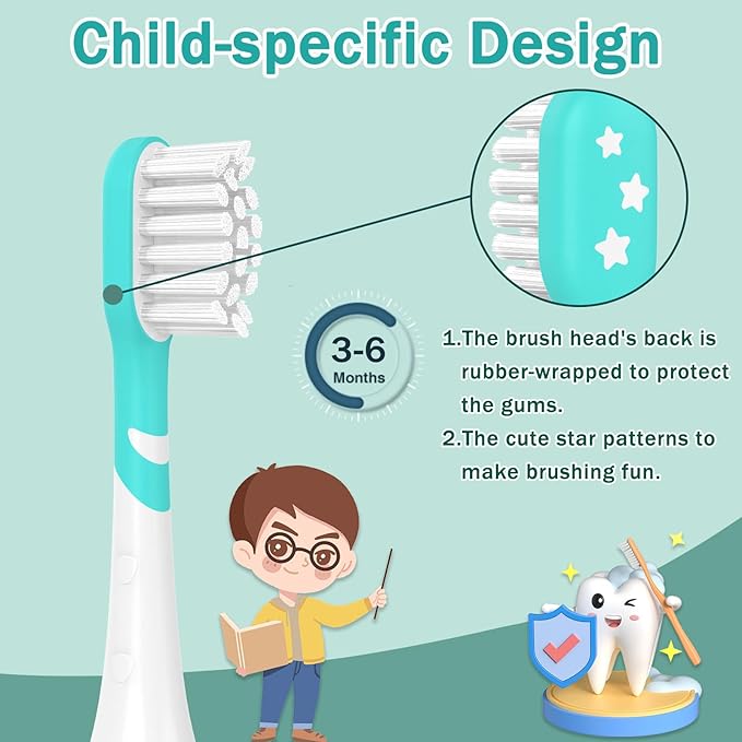 Kids Toothbrush Heads Compatible with Electric Philips Sonicare Handle 6032/94 6321 6340 6042 6320 6330, Replacement Heads Compact for Child 3-7 Years Old, Mini Brush Heads with Caps, 8 Pack Green