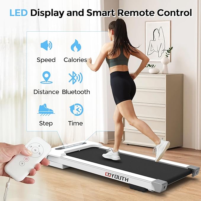 GOYOUTH Walking Pad Treadmill, Under Desk Treadmill for Home Office, Wide Belt Compact Treadmills 300 lbs Capacity, 2.25HP Shock-Absorbing Walking Jogging Running Machine Remote Included-StrideForce Fitness