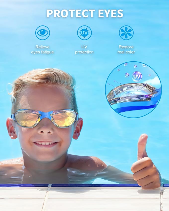 Kids Swim Goggles, Swimming Goggles for Kids with Nose Clip, Earplugs, Nose Bridge for Age 3-15-StrideForce Fitness