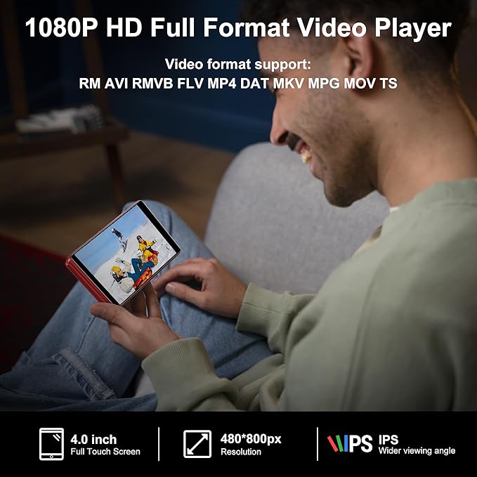 80GB Music Player, MP4 MP3 Player with Bluetooth and WiFi with 4-inch IPS Touch Screen Digital Audio Players, M503 Pro Spotify Player with Amazon Music, Audible, Chrome Browser, Support Up 512GB Red-StrideForce Fitness