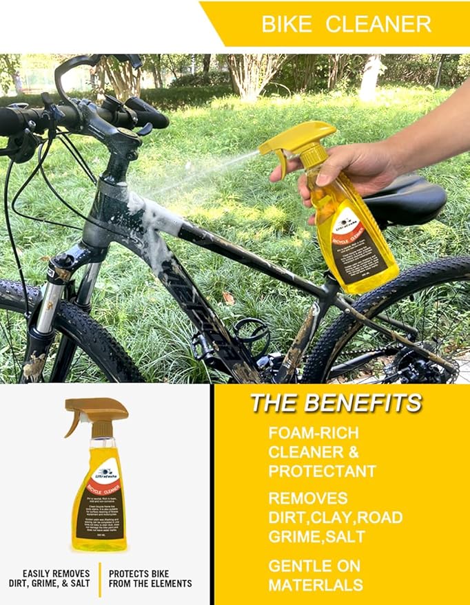Bike Cleaner kit to Clean/Protect/Lube Bicycle,with Chain Scrubber,Cleaning Brush Tool,Bike Cleaner(19oz),Degreaser(10or19oz),Wet Lubricant(2oz)-StrideForce Fitness