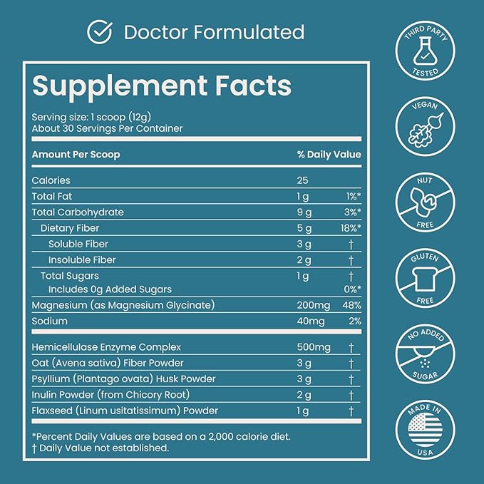 Nighttime Prebiotic Fiber Powder with Digestive Enzymes & Magnesium Glycinate for Sleep | Gut Health Supplement for Women & Men - Digestion Support, Bloating Relief - Citrus, 30 Scoops-StrideForce Fitness