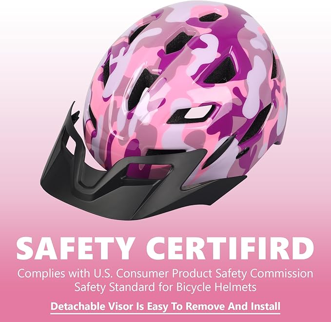 Kids Bike Helmet,Bavilk Kids Boys Girls Bike Helmets with LED Light Detachable Visor Children Youth Teen Multi-Sport for Skating Cycling Scooter Skateboard Adjustable & Lightweight 19.7"-22.4"-StrideForce Fitness
