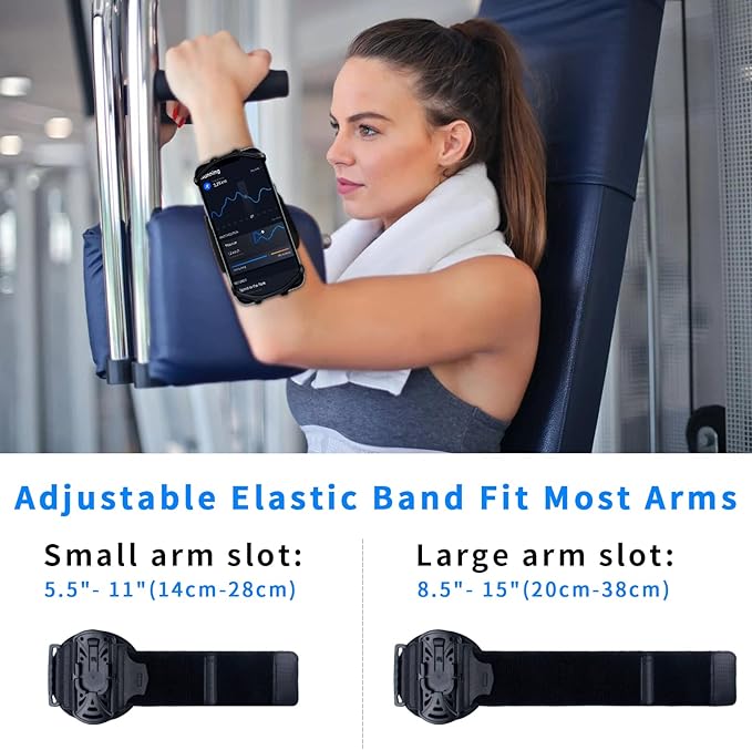 Wristband Phone Holder for Running, 360°Rotation & Detachable Sports Armband with Key Holder for iPhone 16/15/14/13/12/11/Pro/XS/XR/X/8/7/6/Plus, for Samsung Galaxy, Fits 4''-6.5''Phone-StrideForce Fitness