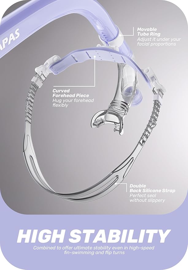 CAPAS Training Swim Snorkel for Lap Swimming, Swivel Headband Ultimate Fit Center-Mount Swimmers Snorkel with Liquid Silicone Mouthpiece Adjustable Strap, Designed for Adult Men Women-StrideForce Fitness