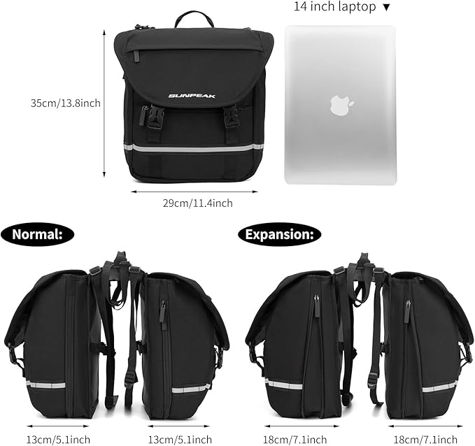 Bike Bag Accessories Panniers for Bicycle Rear Rack Bag 36L Waterproof Mountain Electric Bike Saddle Bag for Cycling Traveling Commuting Black-StrideForce Fitness