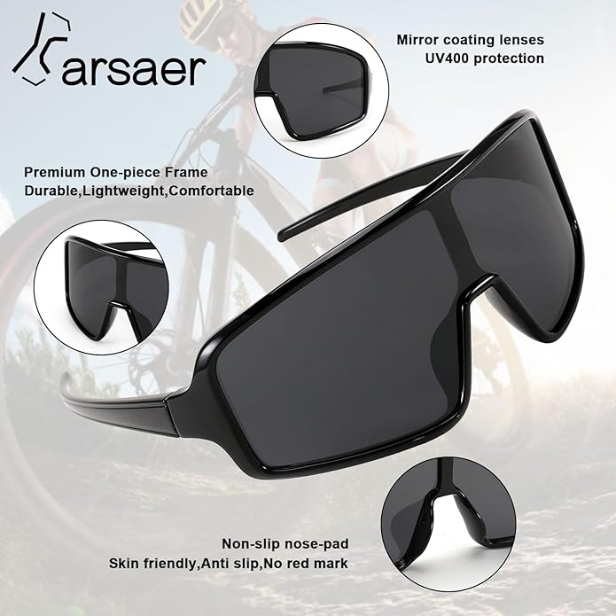 Karsaer Vision Sports Sunglasses Cycling Glasses Baseball Softball Sunglasses Unisex for Adult Youth Kids Boys Girls 8-16-StrideForce Fitness