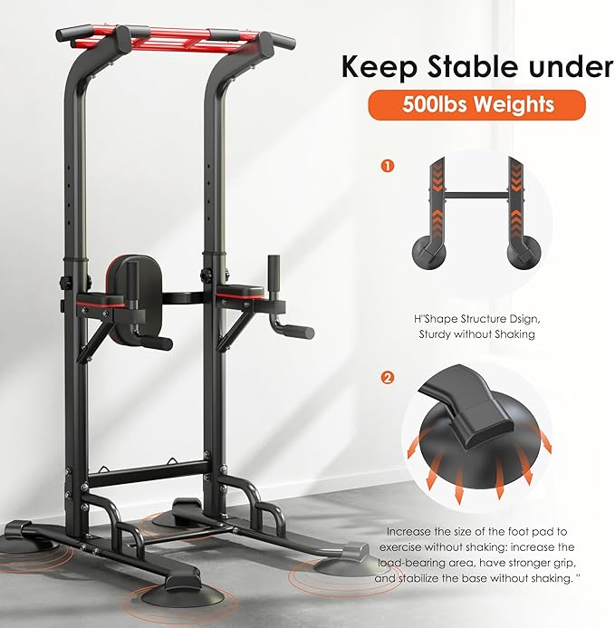 soges Power Tower Pull Up Bar Station, Dip Station for Home Gym, Height Adjustable Heavy Duty Strength Home Training Fitness Workout Equipment-StrideForce Fitness