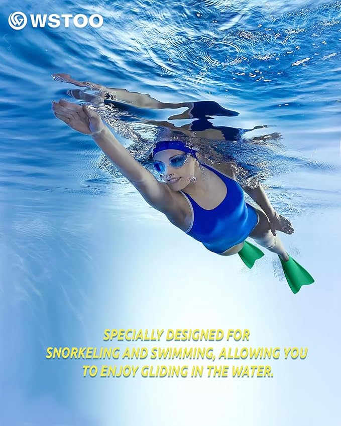 W WSTOO Streamlined Swimming Fins,Training Short Flippers,Silicone Swimming Flippers for Kids Adults Men and Women for Swimming Snorkeling and Diving-StrideForce Fitness