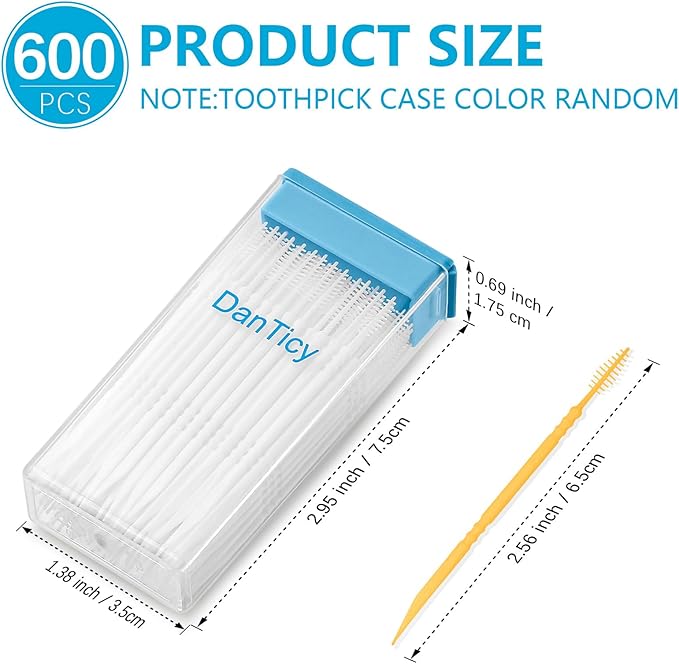 Brushpicks Interdental Toothpicks,Soft Bristle Dental Floss Picks Toothpicks,Helps Removes Plaque and Debris Between Your Teeth 600PCS (Pack of 5) Orange