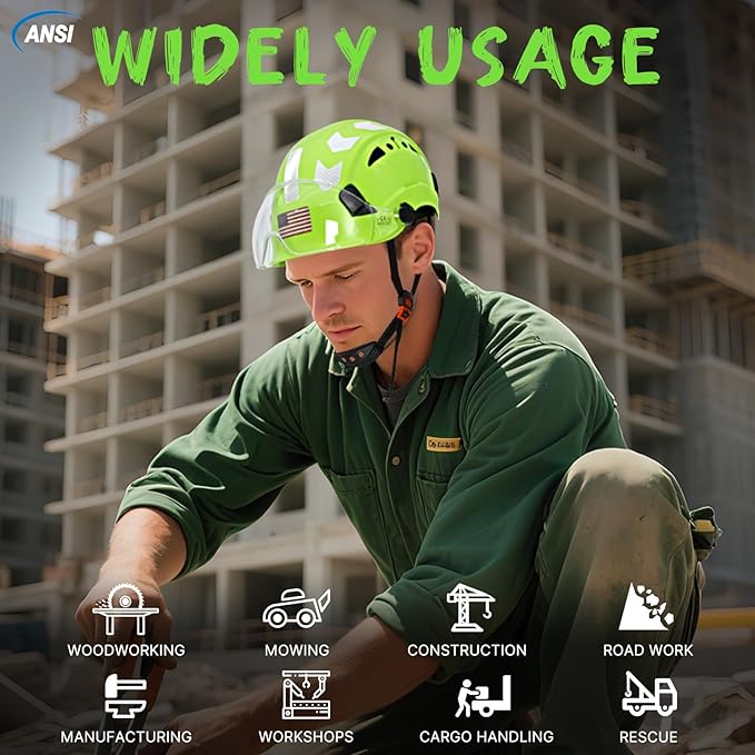 AOLAMEGS Construction Safety Hard Hat - ANSI Z89.1 Type Ι OSHA Approved Safety Helmets with Chin Straps Lightweight Reflective Vented ABS Hard Hats For Men Women Industrial Workwear 6-point Suspension-StrideForce Fitness