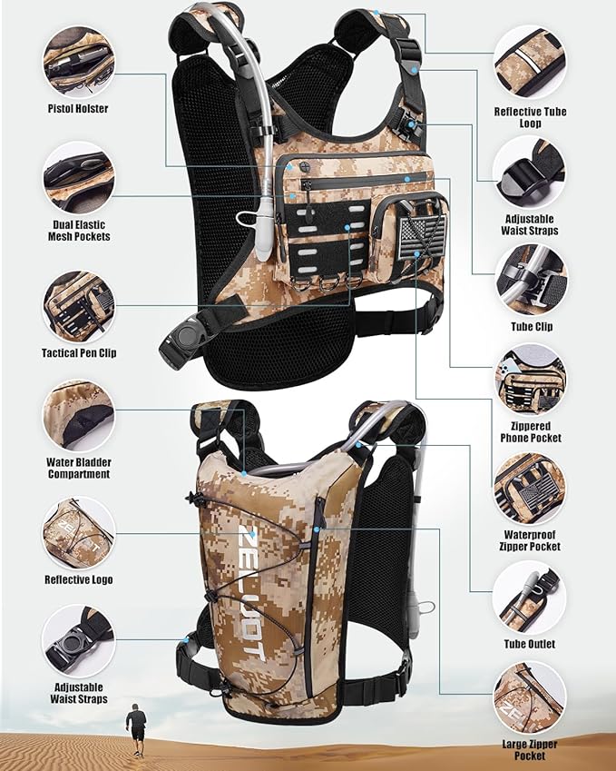 Running Vest with 2L Water Bladder, USA Original Patent, Lightweight Adjustable Chest Pack with Gear Holder, Reflective Running Hydration Vest for Women Men for Marathon-StrideForce Fitness