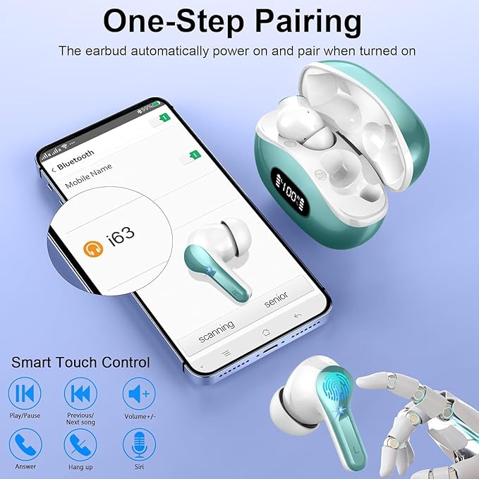 Wireless Earbuds, 2025 Bluetooth Headphones 5.3 HiFi Stereo Ear buds with ENC Noise Cancelling Mics, 40H Bluetooth Earbuds with Dual LED Display Charging Case, IP7 Waterproof Earphones for Android iOS-StrideForce Fitness