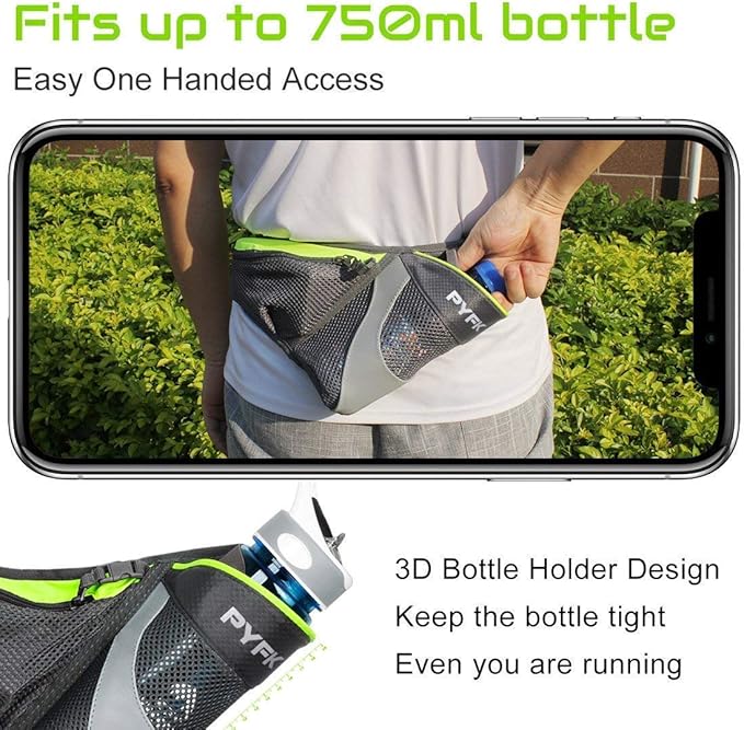 PYFK Running Belt Hydration Waist Pack with Water Bottle Holder for Men Women Waist Pouch Fanny Bag Reflective-StrideForce Fitness