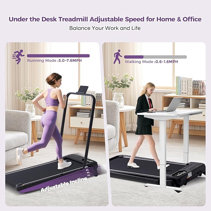 Portable Foldable Walking Pad with Handle Bar and Adjustable Incline, Under Desk Walking Pads Treadmill with Incline and Handles, 3.5HP Folding Electric Treadmills for Home Small, 0.6-7.6MPH, 350LBS-StrideForce Fitness
