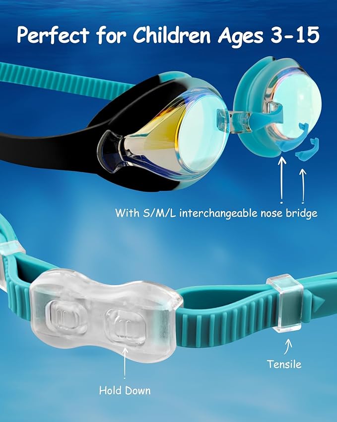 Kids Swim Goggles, Anti-fog and UV Protection with Swim Cap for Age 3-15 Youth Boys Girls Toddler-StrideForce Fitness