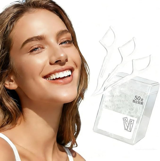 EKIND 50 Count Individually Wrapped Dental Floss Picks Box Smooth Strong Thread Easy Grip Handle for Daily Cleaning Oral Care