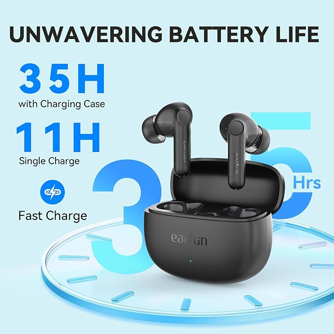 EarFun Air Life Wireless Earbuds, 12mm Driver with Deep Bass, Bluetooth 5.4 in-Ear Earbuds, 4 Mics AI ENC Call, 35H Playtime, 30 Preset EQs Via App, Comfortable Fit, Fast Charging, IPX5 Waterproof-StrideForce Fitness
