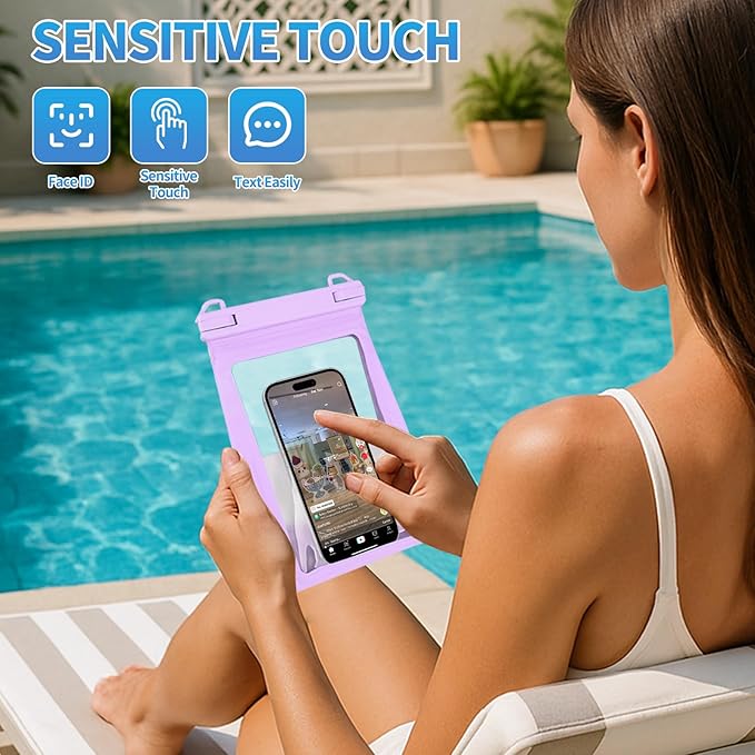 Large Floating Waterproof Phone Pouch, Cell Phone Dry Bag for iPhone 16 15 14 13 Pro Max Galaxy Google All Phones, IPX8 Waterproof Bag for Beach Vacation Purple-StrideForce Fitness