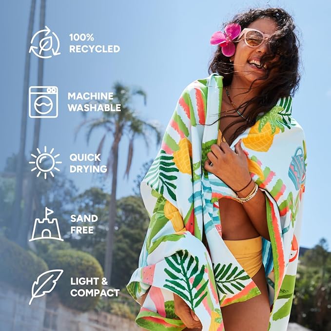 Dock & Bay Beach Towel - Quick Dry, Sand Free - Compact, Lightweight - 100% Recycled - Includes Bag - Tropicana Treat - Extra Large (200x90cm, 78x35)-StrideForce Fitness