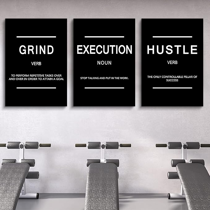 Framed Canvas Wall Art Success Quote, Office Wall Art, Black Large Poster, Positive Motivational Set of 3 Prints, Execute Failure Definition, Inspirational Print (B-3pcs,24x36inchx3pcs)-StrideForce Fitness
