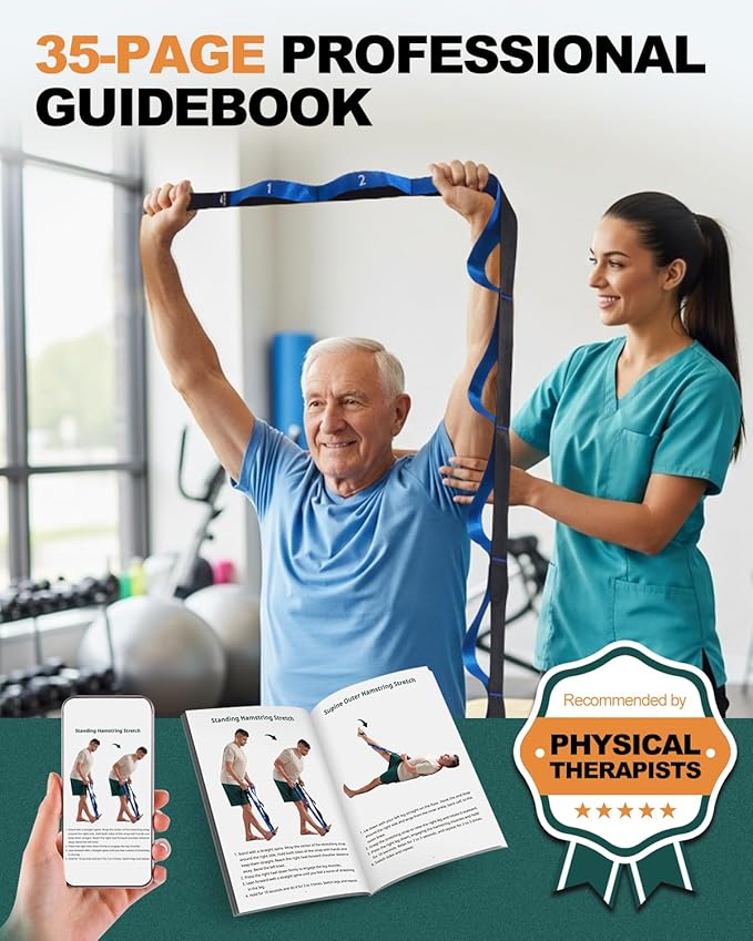 Trideer Stretching Strap for Physical Therapy, Non-Elastic Yoga Straps for Stretching with 10 Loops, Durable Nylon Stretch Bands for Exercise, Pilates, Gymnastics, Leg Stretcher with Guidance and Drawstring Bag-StrideForce Fitness