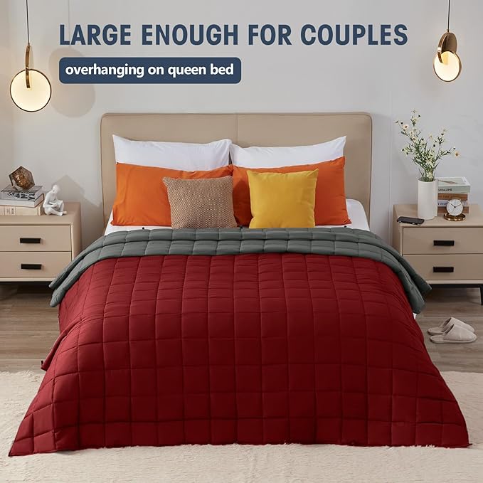 yescool Weighted Blanket for Adults (20 lbs, 88” x 104”, Red Grey) Cooling Heavy Blanket for Sleeping Perfect for 190-210 lbs, Queen Size Breathable Blanket with Premium Glass Bead, Machine Washable-StrideForce Fitness