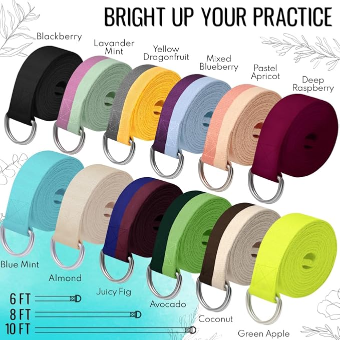 TECEUM Yoga Strap & Mat Strap – 2 IN 1 – Cotton – 6 ft 8 ft 10 ft (30+ colors) – Adjustable Non-Slip Belt for Yoga, Pilates, Stretching, Physical Therapy, Fitness & Home Workout – For Carrying Mats-StrideForce Fitness