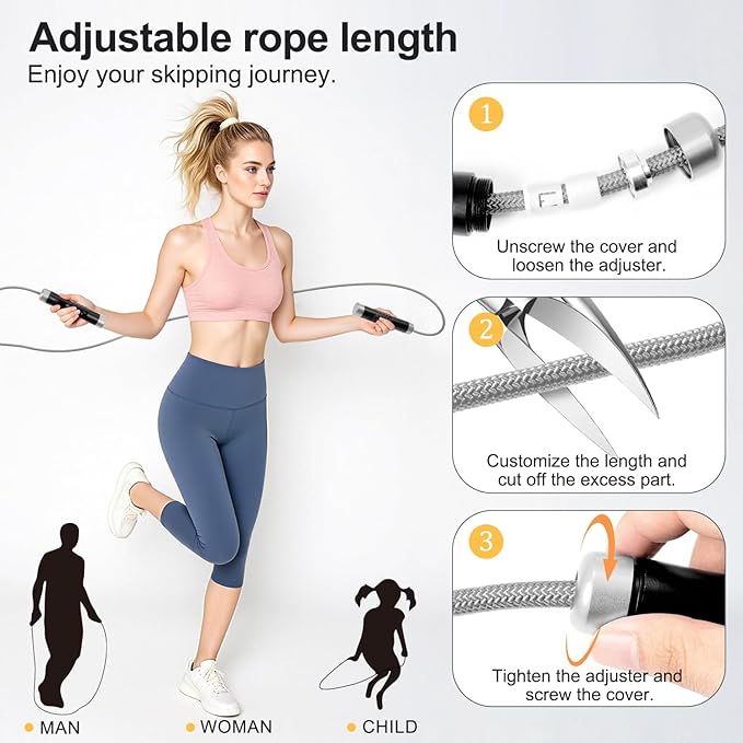 1LB Weighted Jump Ropes for fitness Women Men, Aluminum Handles for MMA, Boxing, CrossFit, Weight-loss Workouts, Tangle-Free Ball Bearing Rapid Speed Skipping Jump Rope with Adjustable 9mm Cotton & PVC Cord-StrideForce Fitness