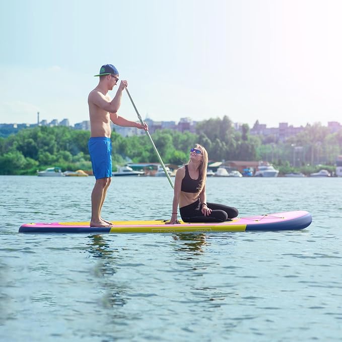 Inflatable Stand Up Paddle Board with SUP Accessories & Backpack. Paddle Boards for Adults. Non-Slip Deck, Wide Stance, Bottom Fin, Double Action Pump.-StrideForce Fitness