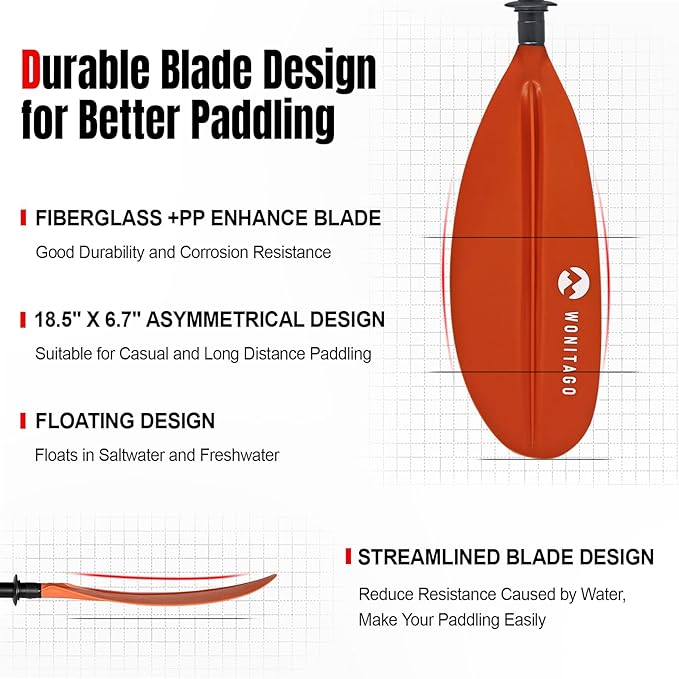 Kayak Paddle with Aluminum Shaft and Reinforced PP Blade, Floating Kayak Oar for Kayaking Canoeing and Boating, 220 cm/86 inches - 230 cm/90 inches-StrideForce Fitness